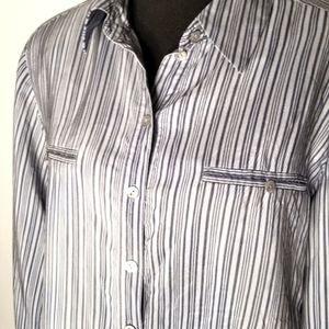 Vintage Due Per Due 100% silk blue gray striped shirt 14